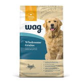 Wag Wholesome Grains bag front shows chicken-first formulation for quality nutrition