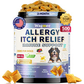 Wagmee dog allergy relief chews with crunchy chicken shell for skin and coat support
