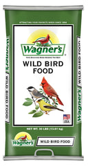 Wagner's Wild Bird Food 30lb bag, designed to attract a variety of backyard songbirds year-round.