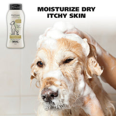 Close-up of Wahl shampoo lather highlights rich cleansing for dirty coats.