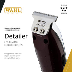 Wahl Professional cordless detailer Li T Wide blade extended cutting area for faster shaping