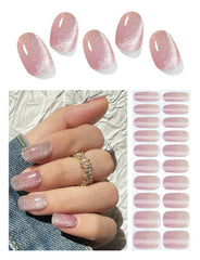 Wahrshei semi-cured gel nail strips in nude cat eye gradient for quick at-home nail art