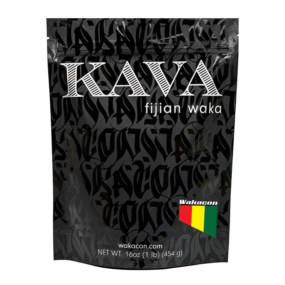 Wakacon Kava Kava root powder packaging showing premium Fiji harvest for calm rituals