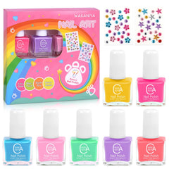 wakaniya kids nail polish set with colorful bottles and gem stickers for creative at-home art