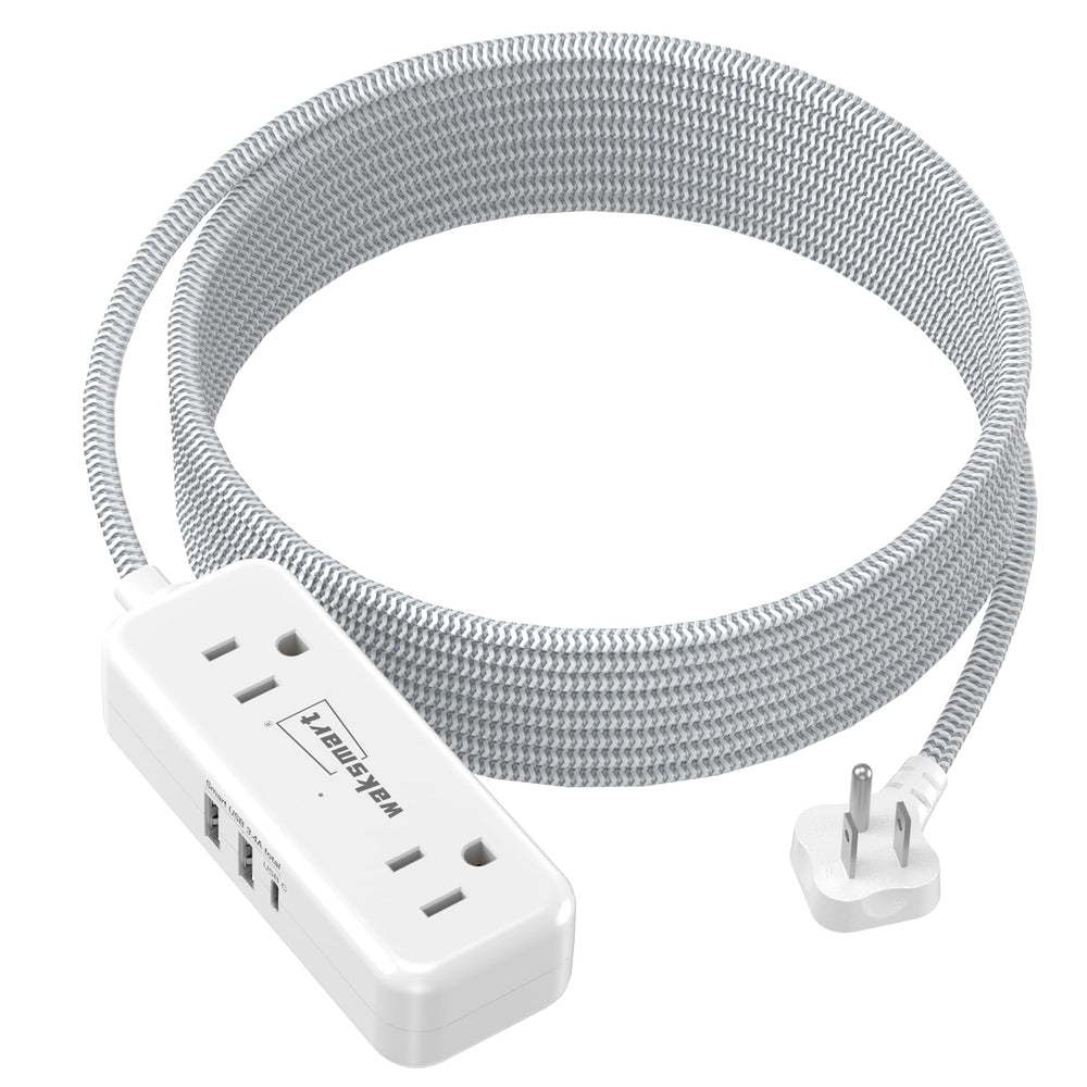 Waksmart flat plug extension with braided cord for durable, clutter-free setup