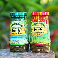 Walkerswood Jerk Seasoning Mild in action seasoning grilled chicken and vegetables.