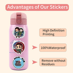 WANVAE Demon Slayer stickers on a skateboard for bold color and pattern.