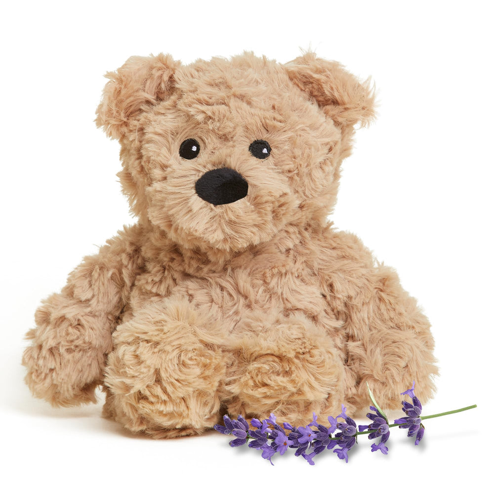 Warmies Junior Brown Curly Bear microwavable plush offering comforting warmth for soothing evenings.