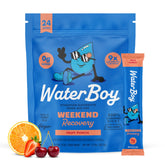 Waterboy Weekend Recovery packet with ginger and L-theanine for on-the-go hydration.