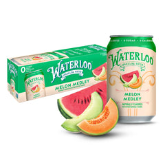 Waterloo Melon Medley can front view showing vibrant flavor and zero calories