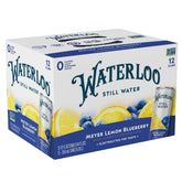 Waterloo Meyer Lemon Blueberry Still Water can front label shows crisp, zero-calorie refreshment.