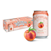 Waterloo Peach Sparkling Water can close-up with ripe peach aroma for refreshment