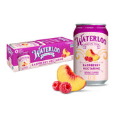 Waterloo Raspberry Nectarine sparkling water can showcasing bold flavor and zero calories.