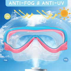 Water Space anti-fog lens close-up showing clear underwater visibility for young swimmers.