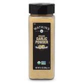 Watkins Organic Garlic Powder bottle with premium aroma, great for quick weeknight meals.