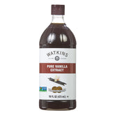 Watkins Pure Vanilla Extract bottle pour enhances cookies and cakes with rich Madagascar vanilla.