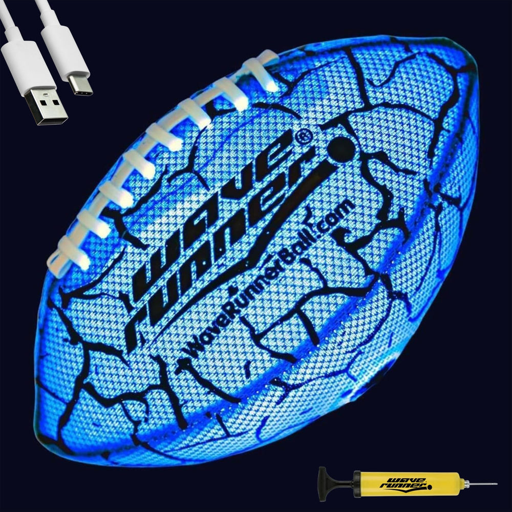 Wave Runner LED Football blue glow enhances night visibility for safer evening games.