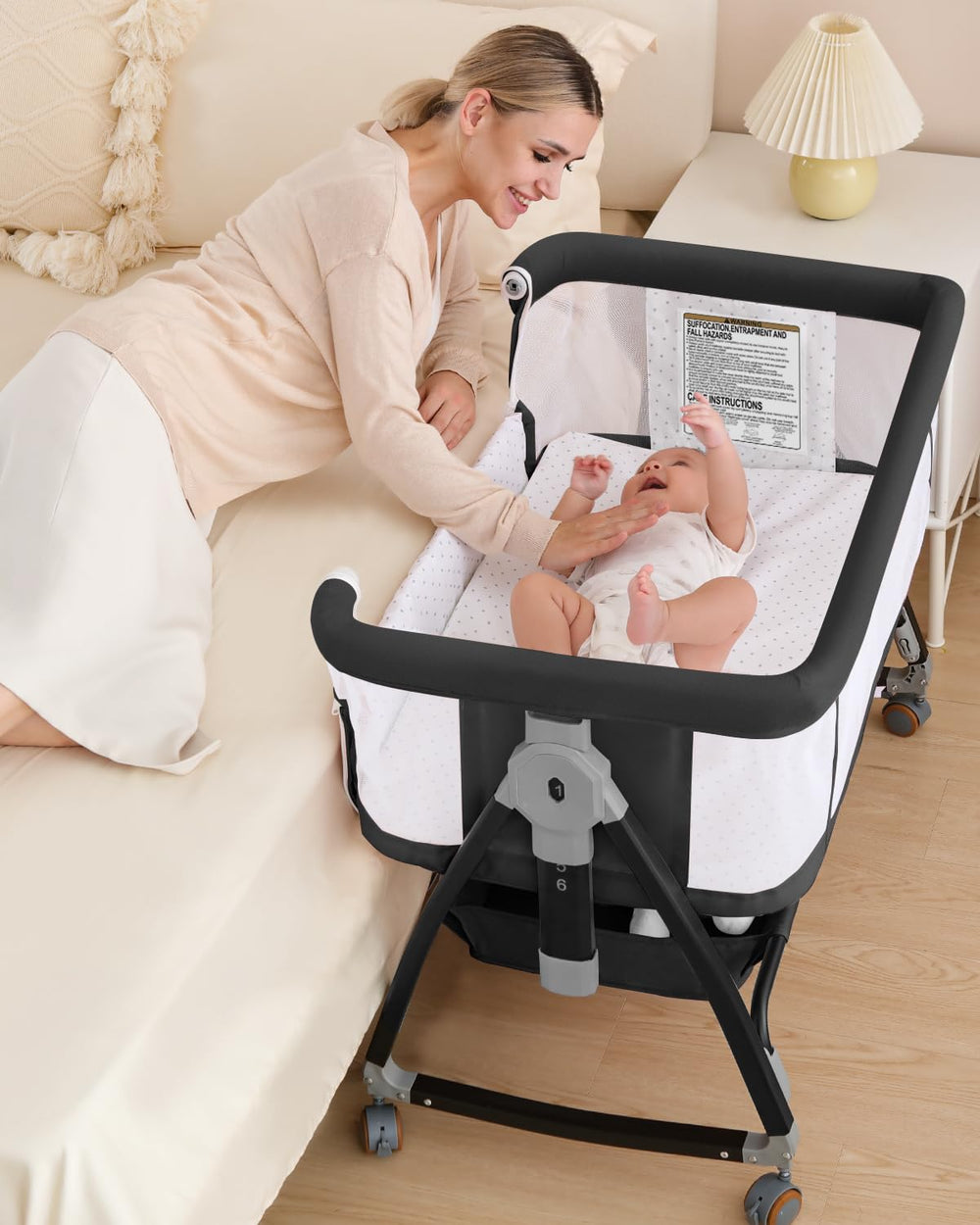 Wayfong 3-in-1 baby bassinet with breathable mesh for safe sleep and easy checks