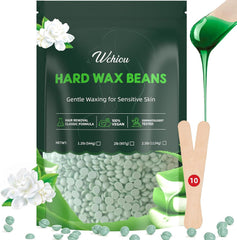 Wchiou hair removal wax beads close-up showing aloe-infused formula for sensitive skin.
