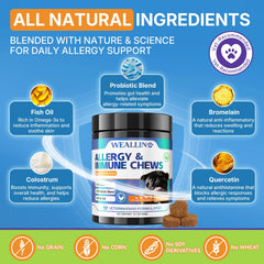 WEALLIN Dog Allergy Relief Chews being given to dog for daily comfort and itch relief.