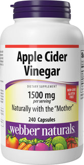 Webber Naturals Apple Cider Vinegar capsules bottle shows high-potency, digestion-friendly support.