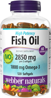 Webber Naturals Fish Oil 2850 mg bottle front view, daily heart-friendly omega-3.