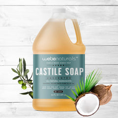 WEBE Castile liquid soap creamy lather shows mild cleansing power.