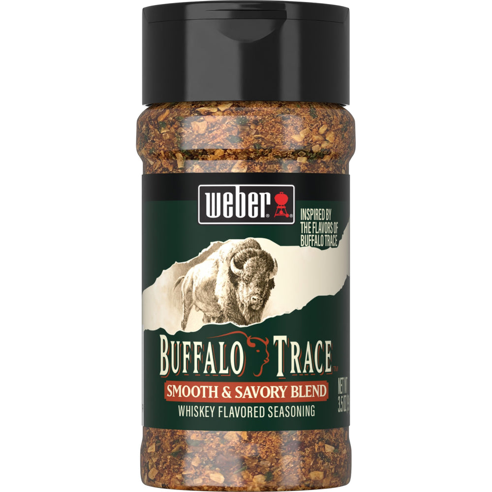 Weber Buffalo Trace seasoning bottle front ready for grilling