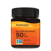 Wedderspoon raw Manuka honey 50+ MGO in a jar, smooth and versatile in daily use.