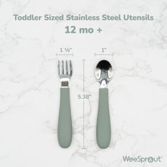 WeeSprout utensils with thick easy-grip handles support little hands during meals.