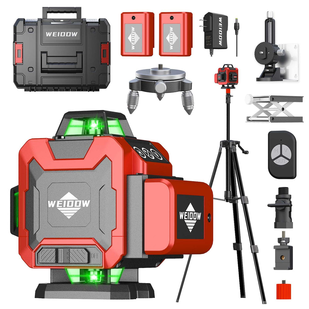 WEIDDW laser level self-leveling with green 4D lines for precise indoor alignment.