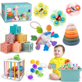 Weilim six-in-one baby toy set with safe silicone blocks for early learning.
