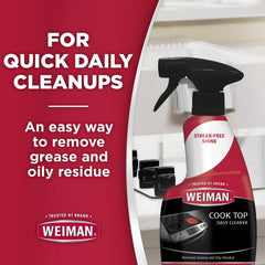 Weiman cooktop spray in action removing grease and grime