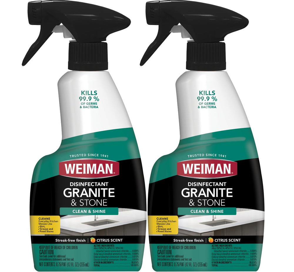 Weiman Granite Daily Clean & Shine bottle ready for quick countertop disinfection