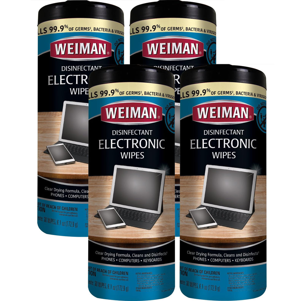 Weiman Electronic Screen Cleaner Wipes four‑pack box on display, ready for cleaning