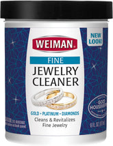 Weiman Fine Jewelry Cleaner bottle restores brilliance on gold and gems.