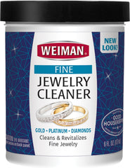 Weiman Fine Jewelry Cleaner bottle restores brilliance on gold and gems.