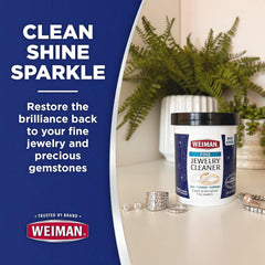 Soaking jewelry in Weiman cleaner for gentle dirt removal.