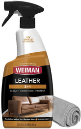 Weiman Leather Cleaner bottle for furniture and car interiors.