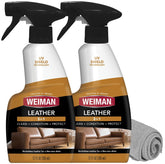 Weiman leather cleaner bottle pour enables easy leather upkeep