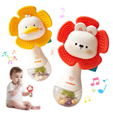 Weirtoya bunny and duck rattle teether for soothing gums and early hearing.