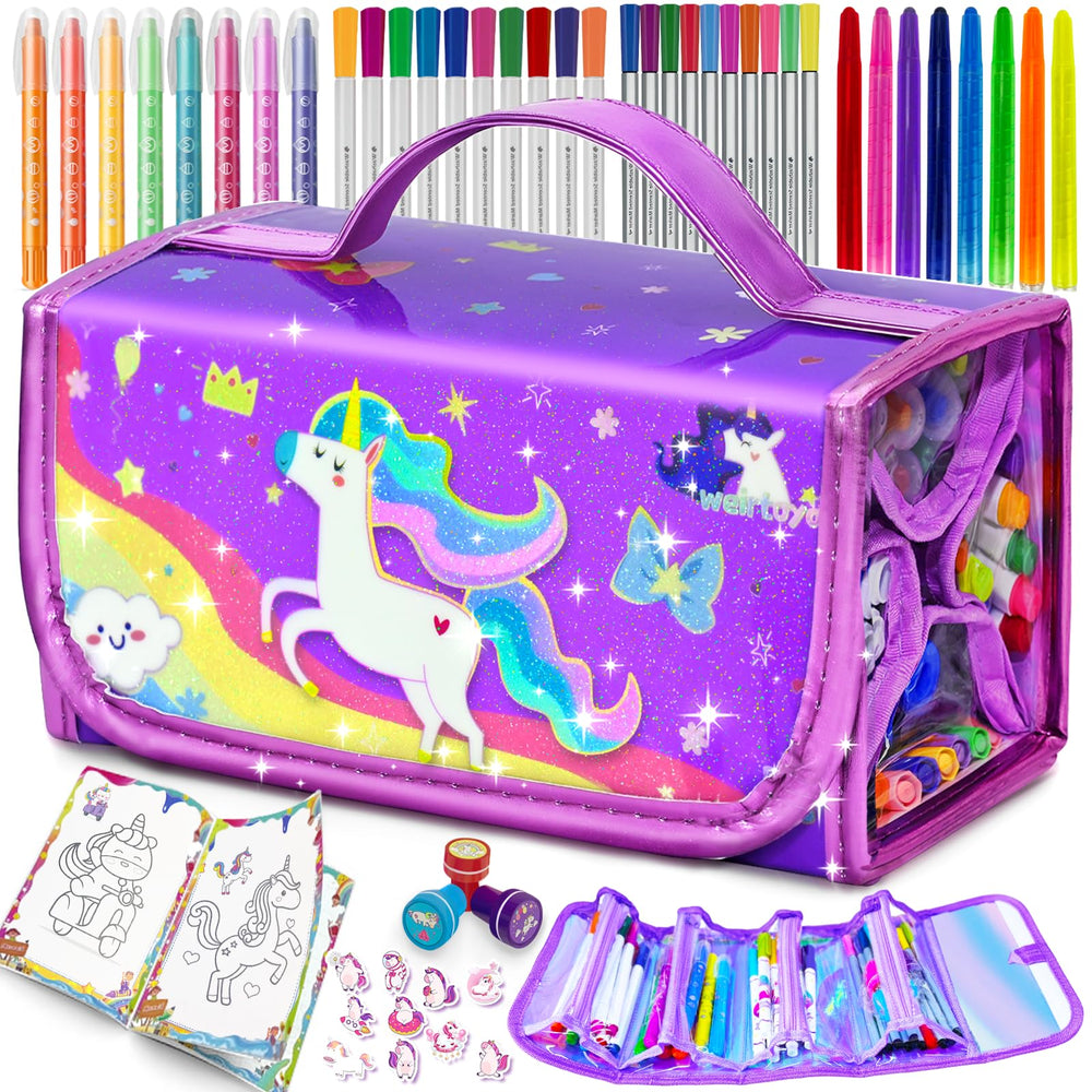 Weirtoya tote bag art kit keeps markers organized for travel and play.