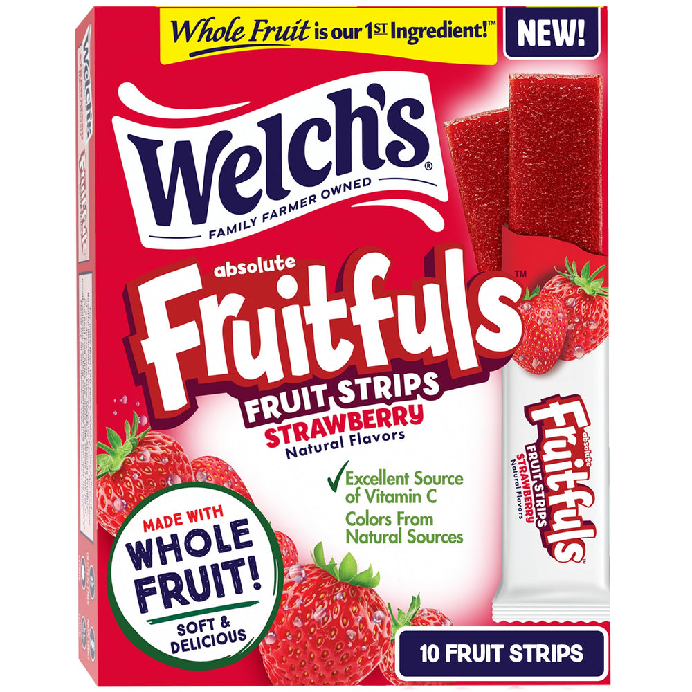 Welch's Absolute Fruitfuls strawberry strip for on-the-go snacking with a fruit-forward taste.