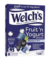 Welch's Blueberry-Acai Fruit 'n' Yogurt Snacks box front for quick snacking on the go.