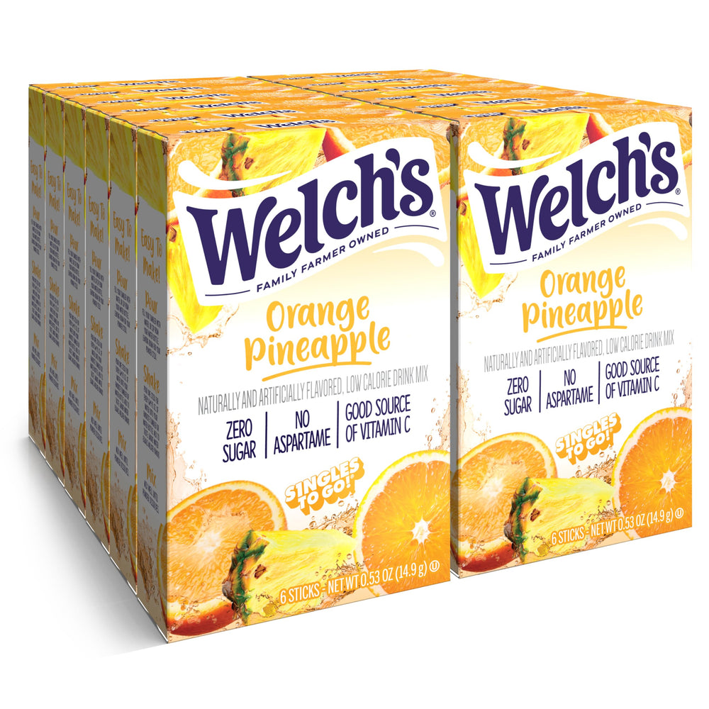Welch's Singles To Go Orange Pineapple packet flavoring water on the go.