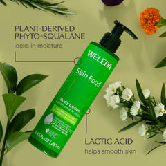 Weleda Skin Food Body Lotion absorbs non-greasy to leave a light finish.