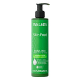 Weleda Skin Food Body Lotion bottle pour for rich hydration.
