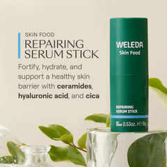 Weleda Skin Food Serum Stick close-up texture ready for smooth application.