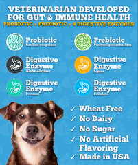 Well Loved Probiotics for Dogs prebiotic enriched formula logo highlights immune support and balance