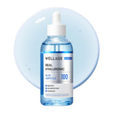 WELLAGE Real Hyaluronic Blue Ampoule 100 bottle front view shows fragrance-free hydration.